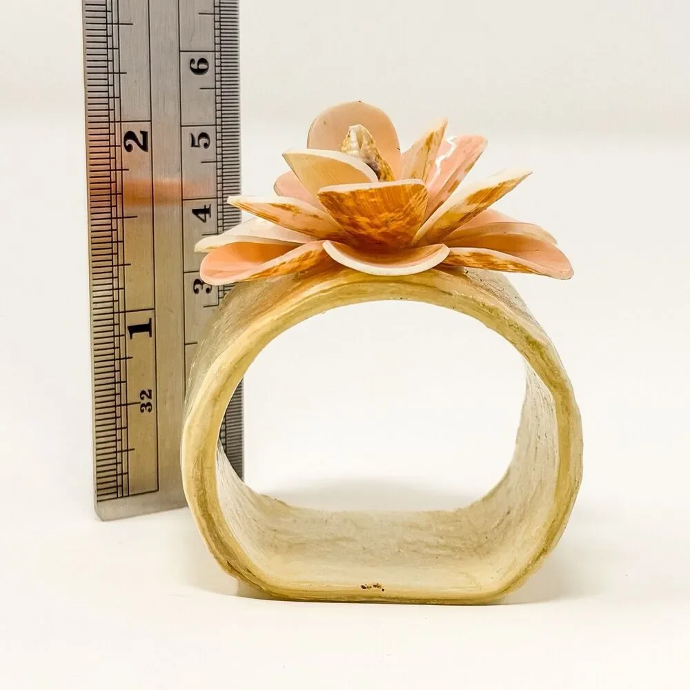 Vintage Capiz Shell Flower Napkin Ring Holders Set 8 Coastal Tropical Decor